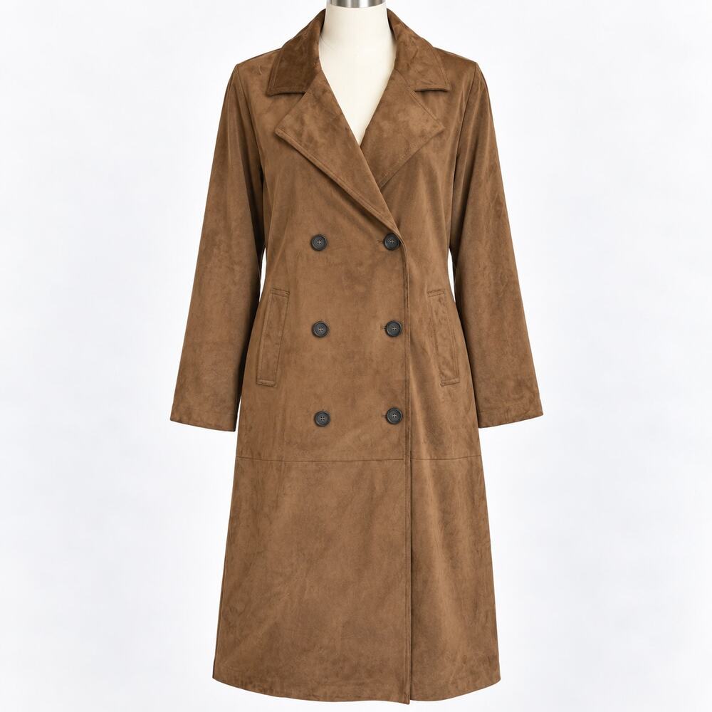 GB Brown Faux Suede Double Breasted Trench Coat Women's XL NWT